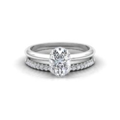 Oval Lab Diamond Ring Half Eternity Band White Gold Platinum LS6883