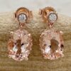 Peach Pink Morganite Gemstone Diamond Dangle Earrings Rose Gold LS6861