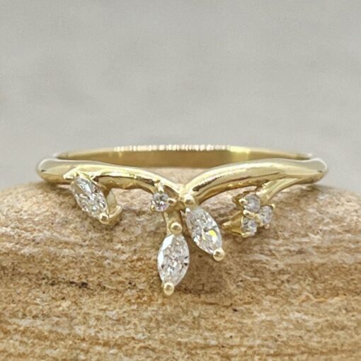 Vine Flower Marquise Diamond Stacking Wedding Band Yellow Gold LS6853