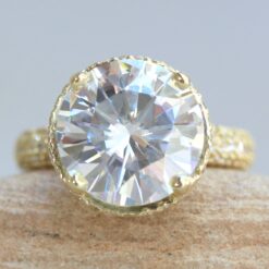 6 Carat Lab Grown Diamond Round Cut Engagement Ring Yellow Gold LS6798