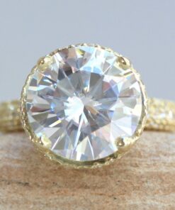 6 Carat Lab Grown Diamond Round Cut Engagement Ring Yellow Gold LS6798