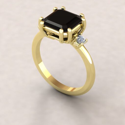 Custom Square Cut Black Diamond and White Diamond Three Stone Ring - Image 7