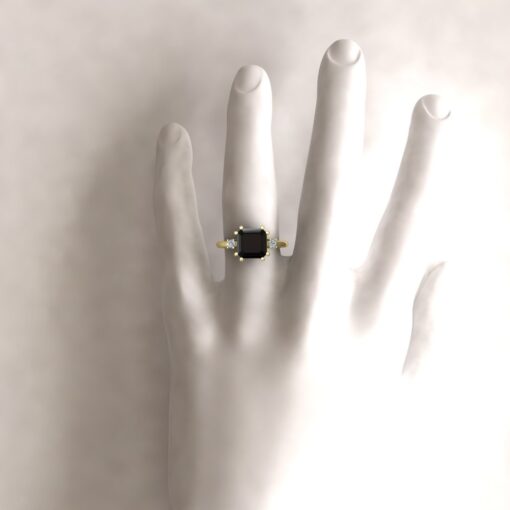 Custom Square Cut Black Diamond and White Diamond Three Stone Ring - Image 10