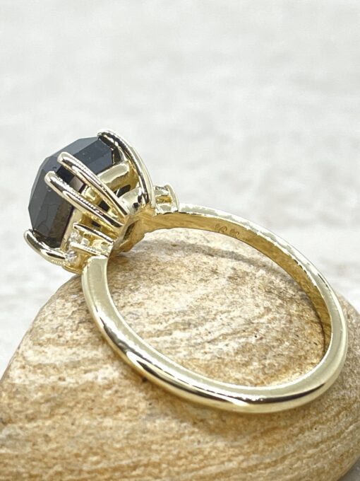 Custom Square Cut Black Diamond and White Diamond Three Stone Ring - Image 4