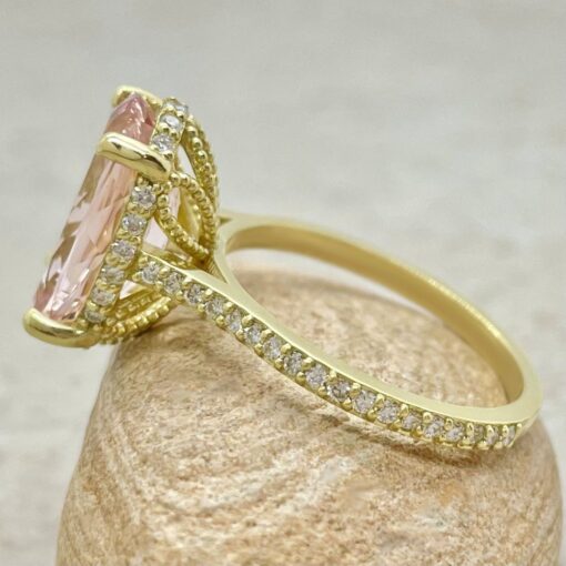 Pink Morganite Diamond Hidden Halo Engagement Ring Yellow Gold LS6790