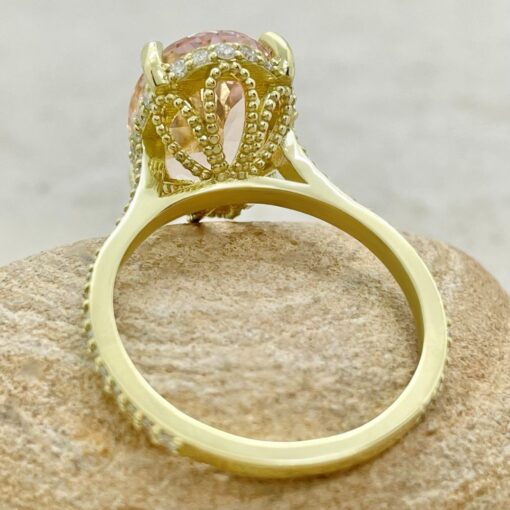Pink Morganite Diamond Ring Beaded Filigree Basket Yellow Gold LS6790