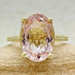 Rare Pink Morganite Half Eternity Engagement Ring Yellow Gold LS6790