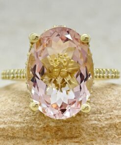 Rare Pink Morganite Half Eternity Engagement Ring Yellow Gold LS6790