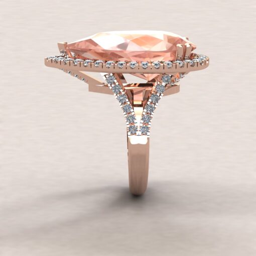 Custom Pear Cut Morganite Split Shank Diamond Ring - Image 2