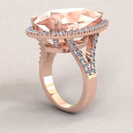 Custom Pear Cut Morganite Split Shank Diamond Ring - Image 3