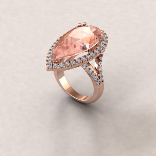 Custom Pear Cut Morganite Split Shank Diamond Ring - Image 5