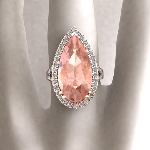 Custom Pear Cut Morganite Split Shank Diamond Ring - Image 6