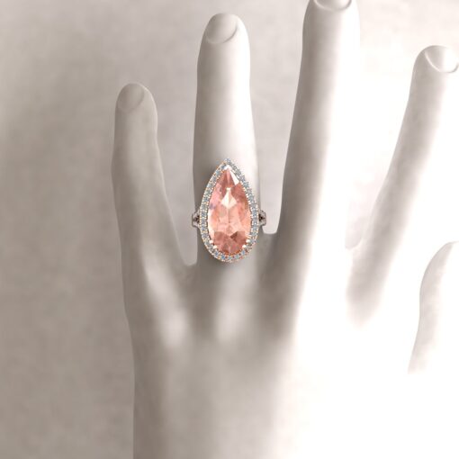 Custom Pear Cut Morganite Split Shank Diamond Ring - Image 7