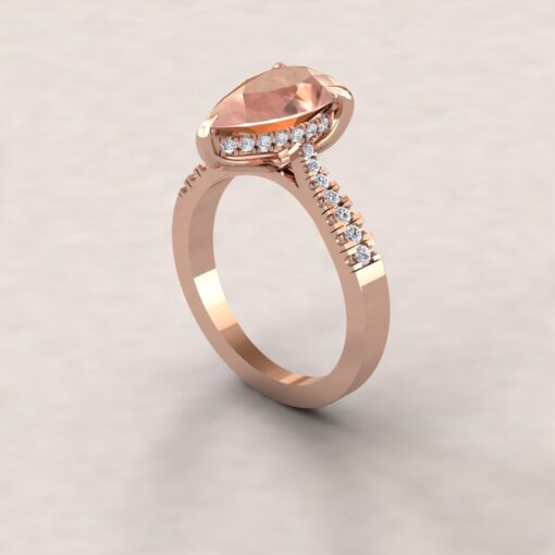 Custom Elongated Pear Cut Morganite and Diamond Ring - Image 3