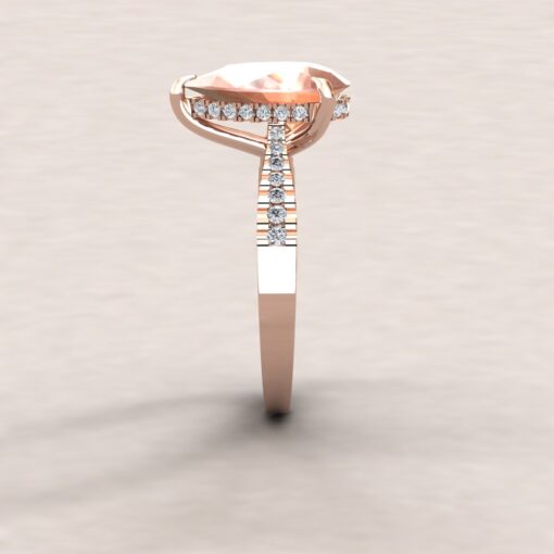 Custom Elongated Pear Cut Morganite and Diamond Ring - Image 4