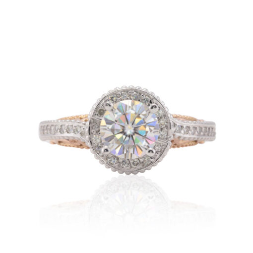 Moissanite Engagement Ring 7mm round with swirl shank - Image 3