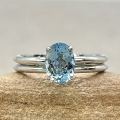 Aquamarine Engagement Ring Set Plain Band White Gold Platinum LS6890