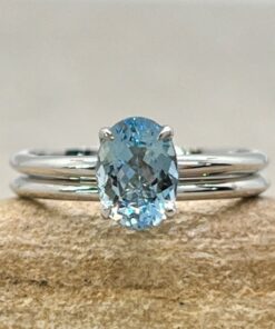 Aquamarine Engagement Ring Set Plain Band White Gold Platinum LS6890