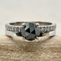 Black Diamond Engagement Ring Comfort Band White Gold Platinum LS6938