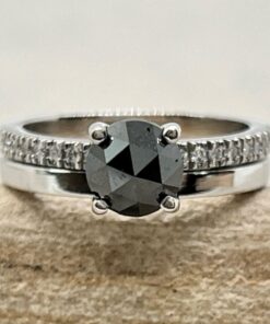 Black Diamond Engagement Ring Comfort Band White Gold Platinum LS6938
