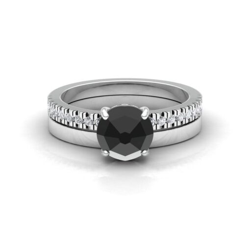 Black Diamond Engagement Ring Comfort Band White Gold Platinum LS6938