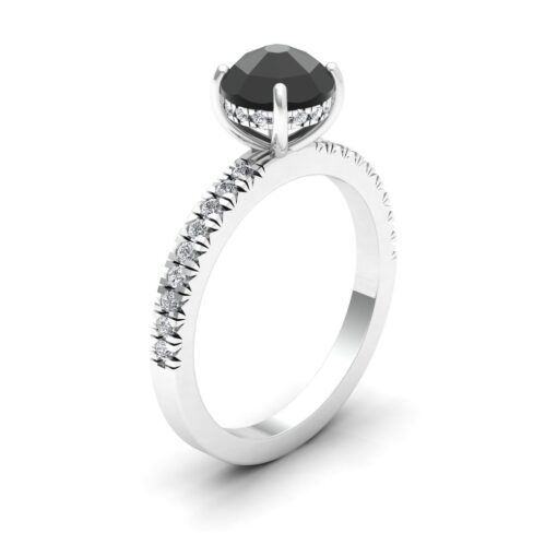 Black Diamond Engagement Ring Hidden Halo White Gold Platinum LS6919