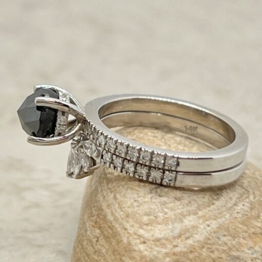 Black Diamond Hidden Halo Bridal Ring Set White Gold Platinum LS6936