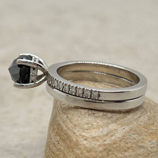 Black Diamond Hidden Halo Bridal Ring Set White Gold Platinum LS6938