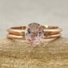 Certified Untreated Oval Cut Peach Sapphire Ring Set Rose Gold L6898