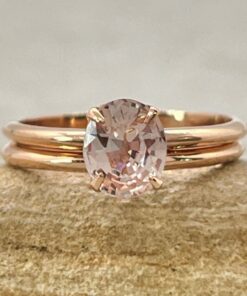Certified Untreated Oval Cut Peach Sapphire Ring Set Rose Gold L6898