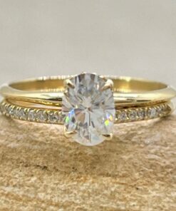 Charles and Colvard Forever One Moissanite Ring Set Yellow Gold LS6887