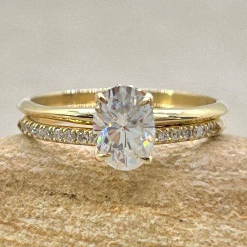 Charles and Colvard Forever One Moissanite Ring Set Yellow Gold LS6887