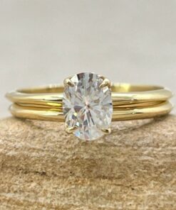 Charles and Colvard Moissanite Engagement Ring Set Yellow Gold LS6886
