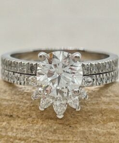 Crown Marquise Lab Grown Diamond Ring Set White Gold Platinum LS6927