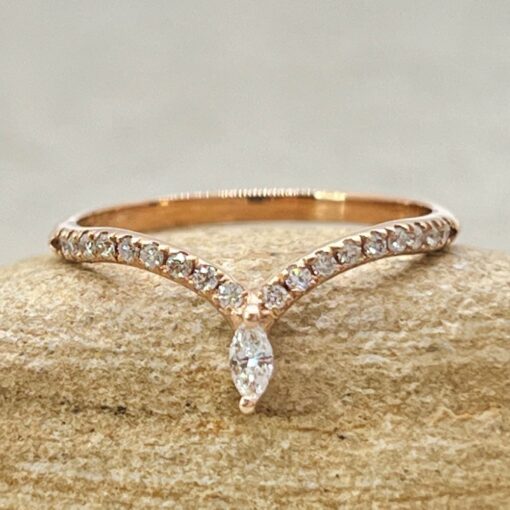 Dainty White Diamond Crown Wedding Ring Half Eternity Rose Gold LS6854