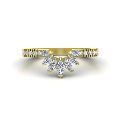 Flower Crown Marquise Wedding Ring Half Eternity Yellow Gold LS6871