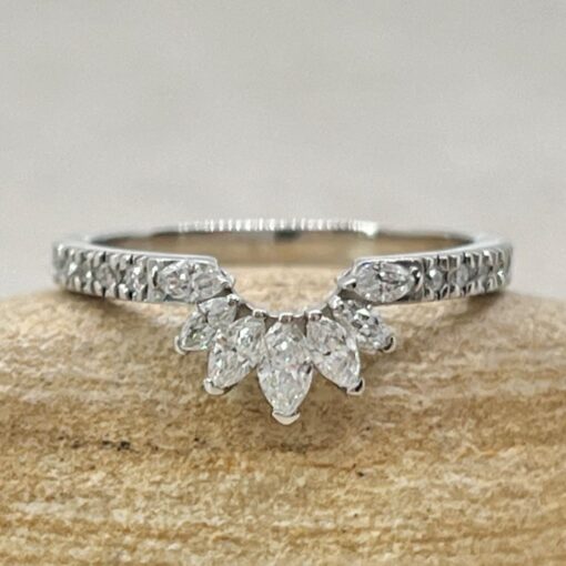 Flower Marquise Wedding Ring Half Eternity White Gold Platinum LS6871