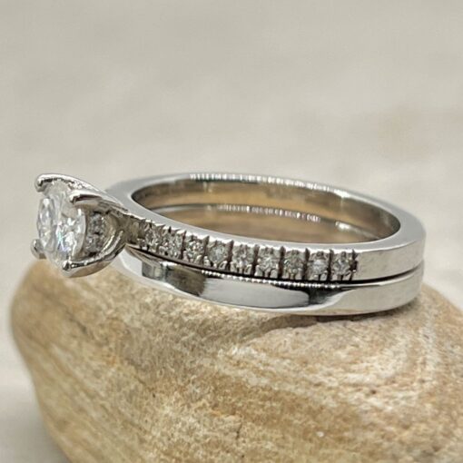 Forever One DEF Moissanite Bridal Ring Set White Gold Platinum LS6926
