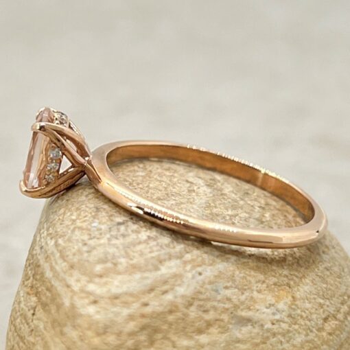 Genuine Oval Peach Pink Morganite Ring Diamond Halo Rose Gold LS6875