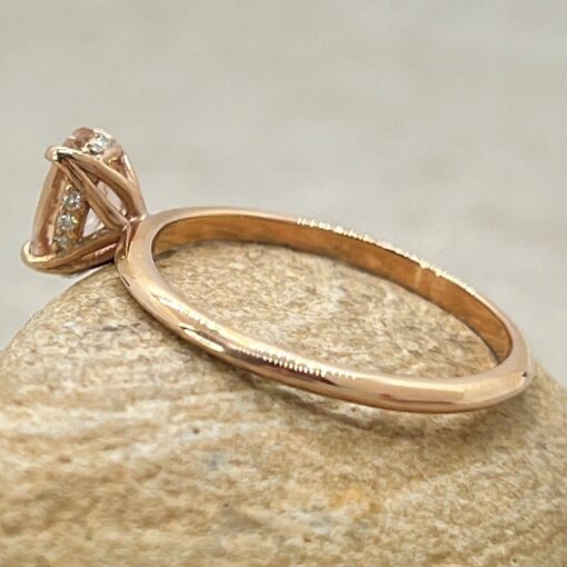 Genuine Peach Pink Morganite Ring Diamond Hidden Halo Rose Gold LS6875