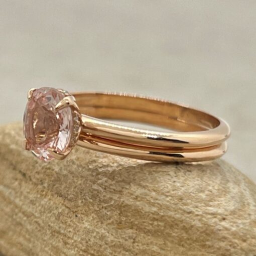 Genuine Untreated Oval Peach Sapphire Ring Plain Band Rose Gold L6898