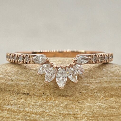 Half Eternity Flower Crown Marquise Cut Wedding Ring Rose Gold LS6871