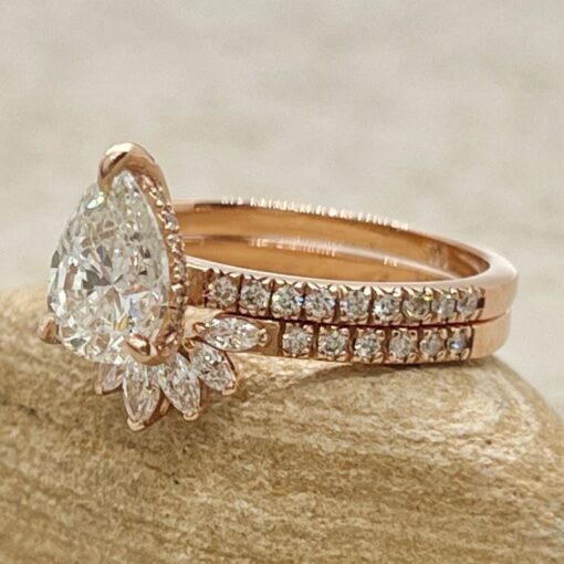 Half Eternity Organic Pear Cut Diamond Matching Rings Rose Gold LS6974