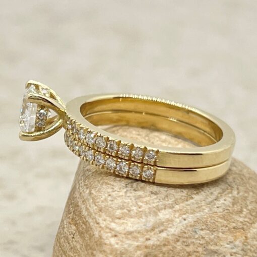 Half Eternity Round Lab Diamond Engagement Ring Set Yellow Gold LS6934
