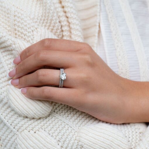 Heart Cut Diamond Halo Engagement Ring Set White Gold Platinum LS6972