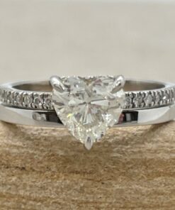 Heart Natural Diamond Ring Set Plain Band White Gold Platinum LS6973
