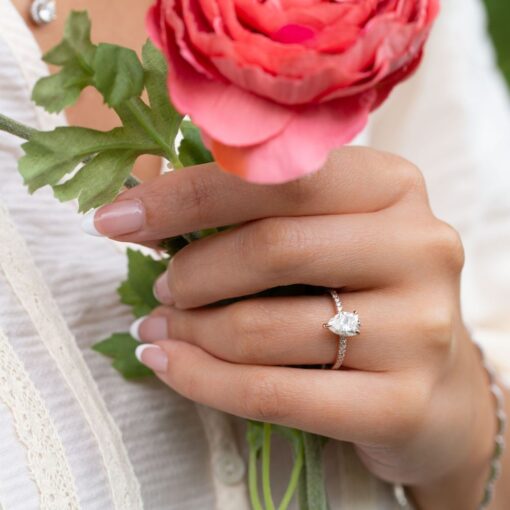 Hidden Halo Engagement Ring Organic Pear Cut Diamond Rose Gold LS6939