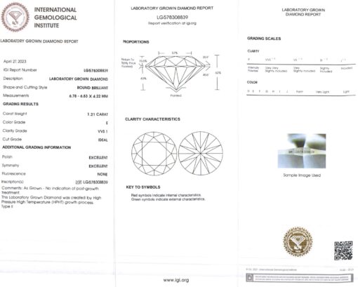 IGI Certified Lab Round Cut Diamond Engagement Ring Certificate LS6868