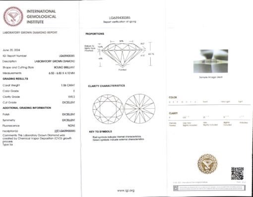 IGI Report Round Brilliant Cut Lab Grown Diamond Certificate LSG1402