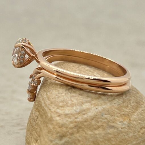 Lab Diamond Hidden Halo Ring Set Marquise Vine Band Rose Gold LS6969